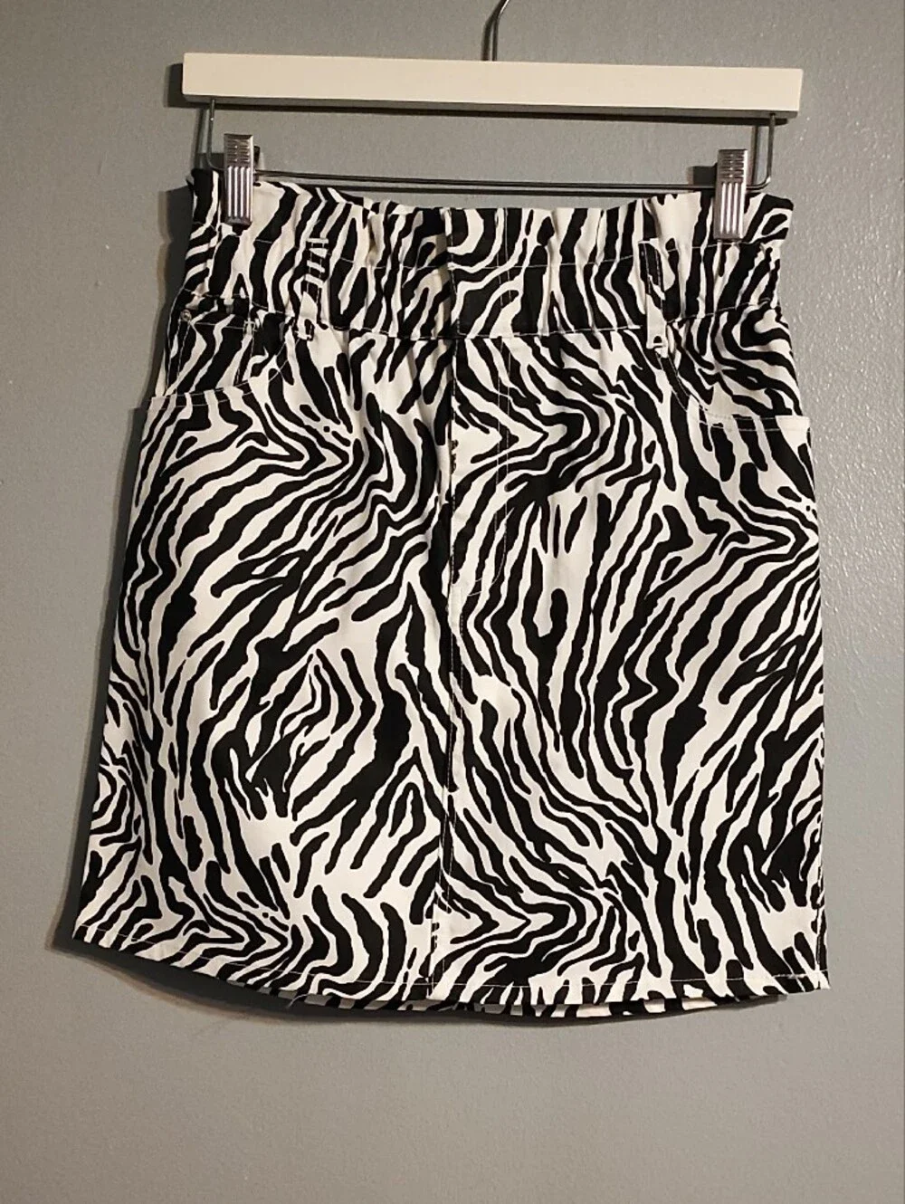 Bar III Women's Black & White Zebra Print Denim Mini Skirt